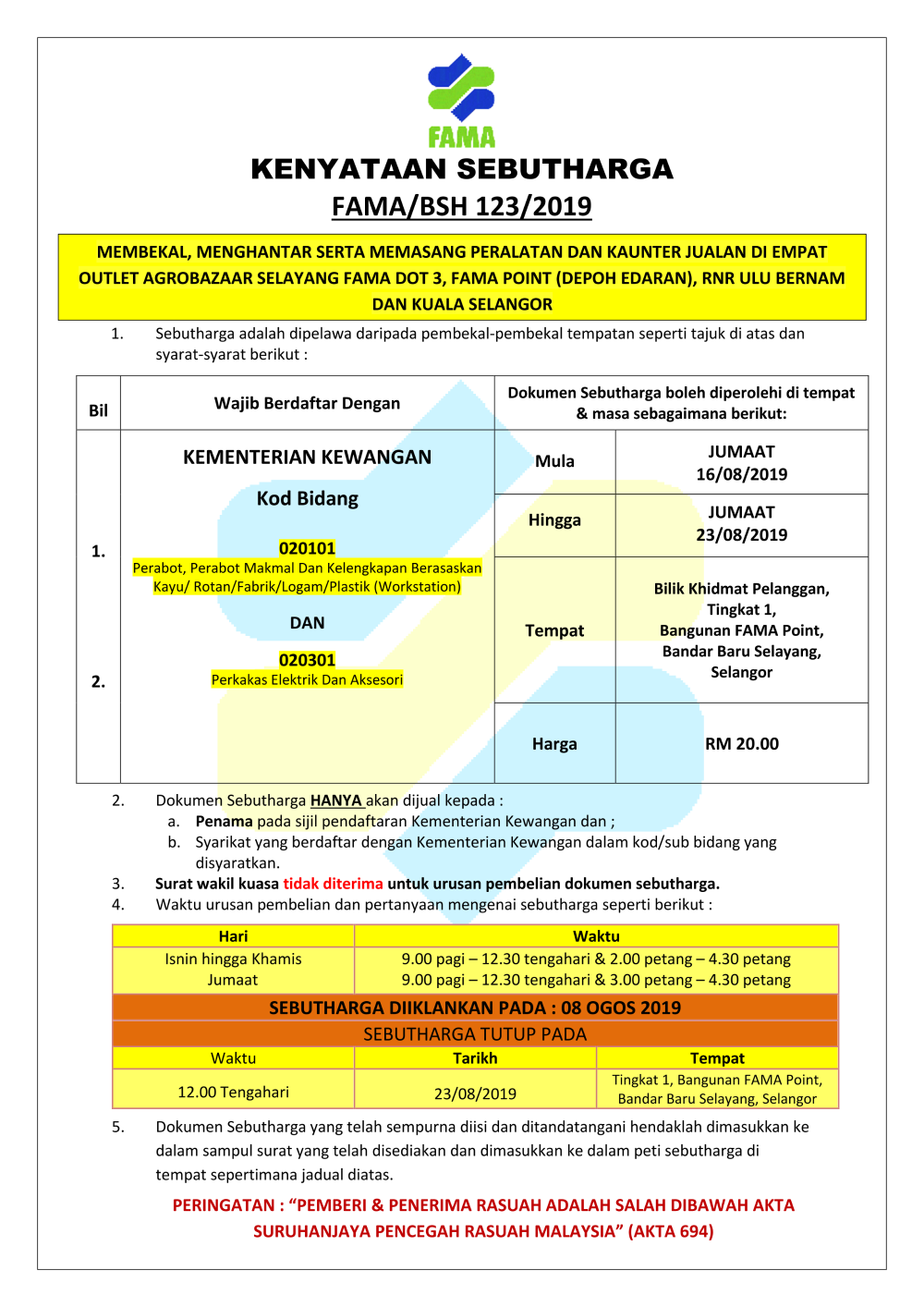 sebutharga perabot pejabat 2019
